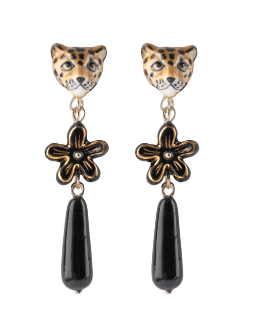 Nach Bijoux | Leopard and flower drop earrings