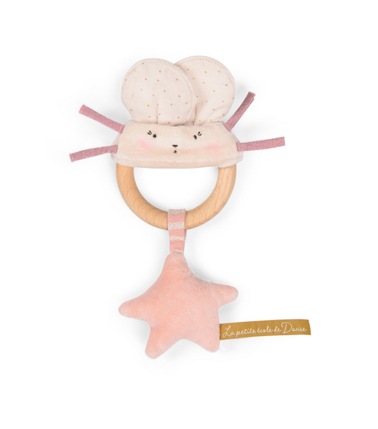 Moulin Roty | Ecole de Danse pink mouse wooden ring rattle - Pink