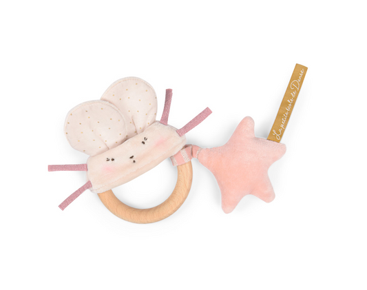 Moulin Roty | Ecole de Danse pink mouse wooden ring rattle - Pink
