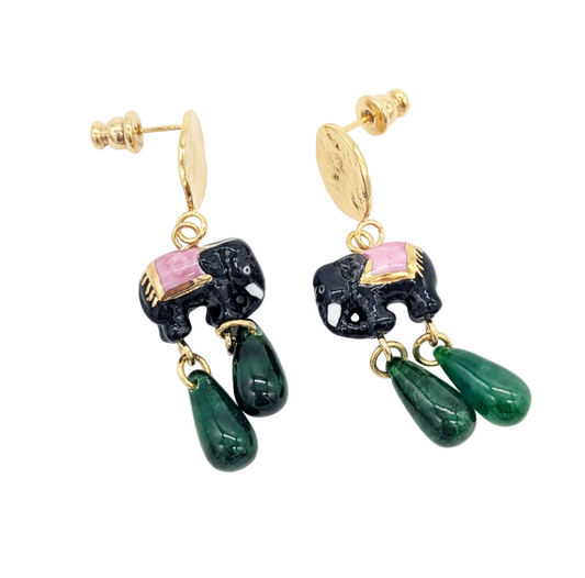 Nach Bijoux | Elephant & Jade Pendant earrings