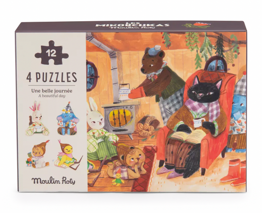 Moulin Roty | Les Minouchkas 4 mini puzzles 'A perfect day'
