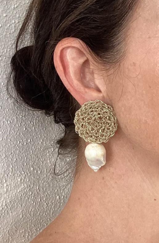 Hara Karamichali | Coco Discus Baroque Pearl Earrings.