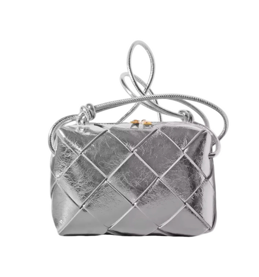 L'ORA D'ORO | Large Weave Crossbody Bag - Silver