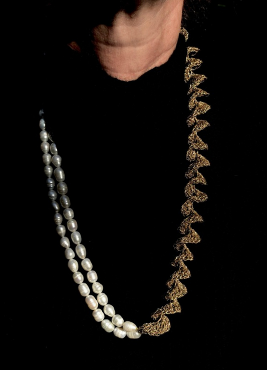 Hara Karamichali | Dione Stone Necklace - Gold & Pearl