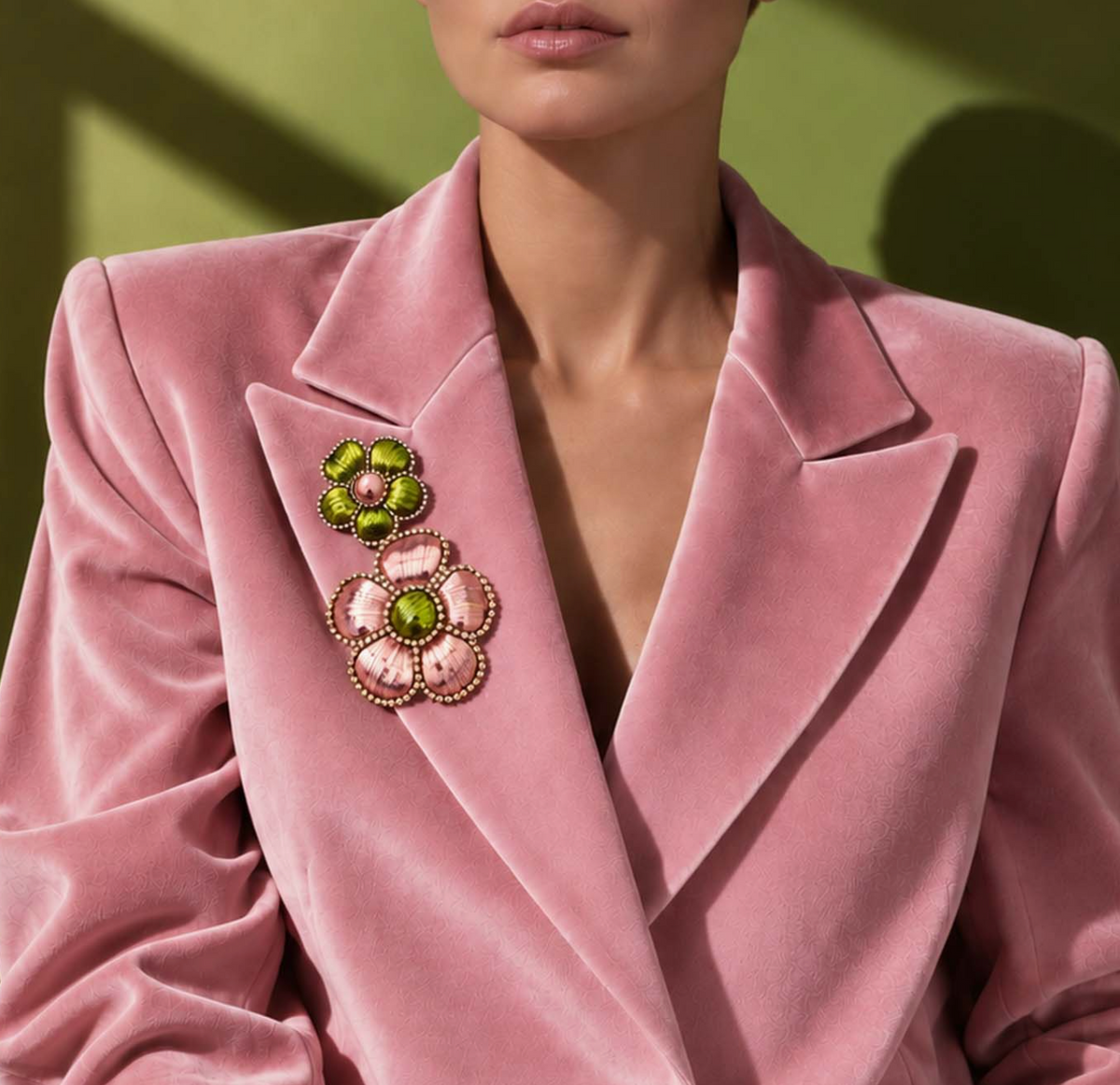 Céleste Mogador | Small Lime Green and Pink Flower Brooch