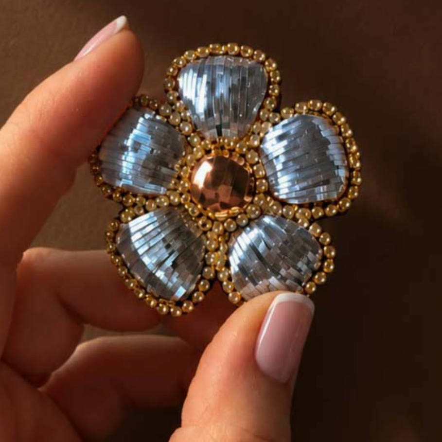 Céleste Mogador |  Small Light Blue & Bronze Flower