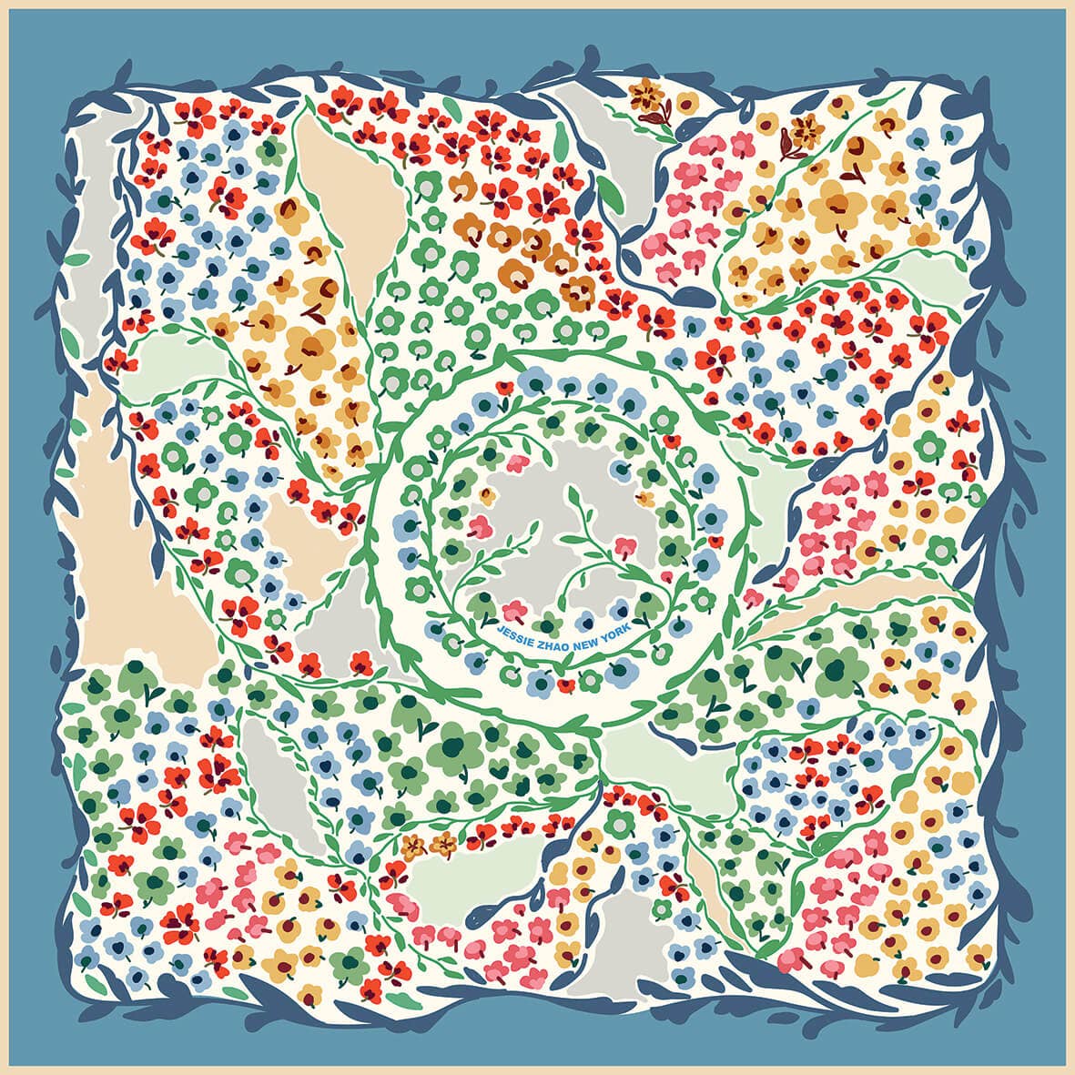 Jessie Zhao New York |  Double Sided Silk Scarf of Garden