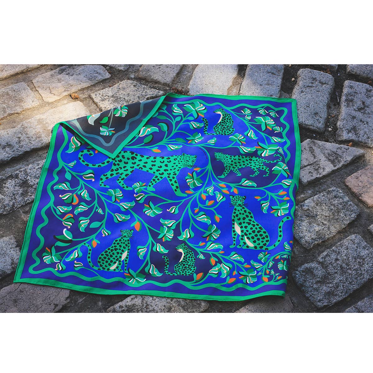 Jessie Zhao New York |  Double Sided Silk Scarf Of Leopards In The Verdant Wild