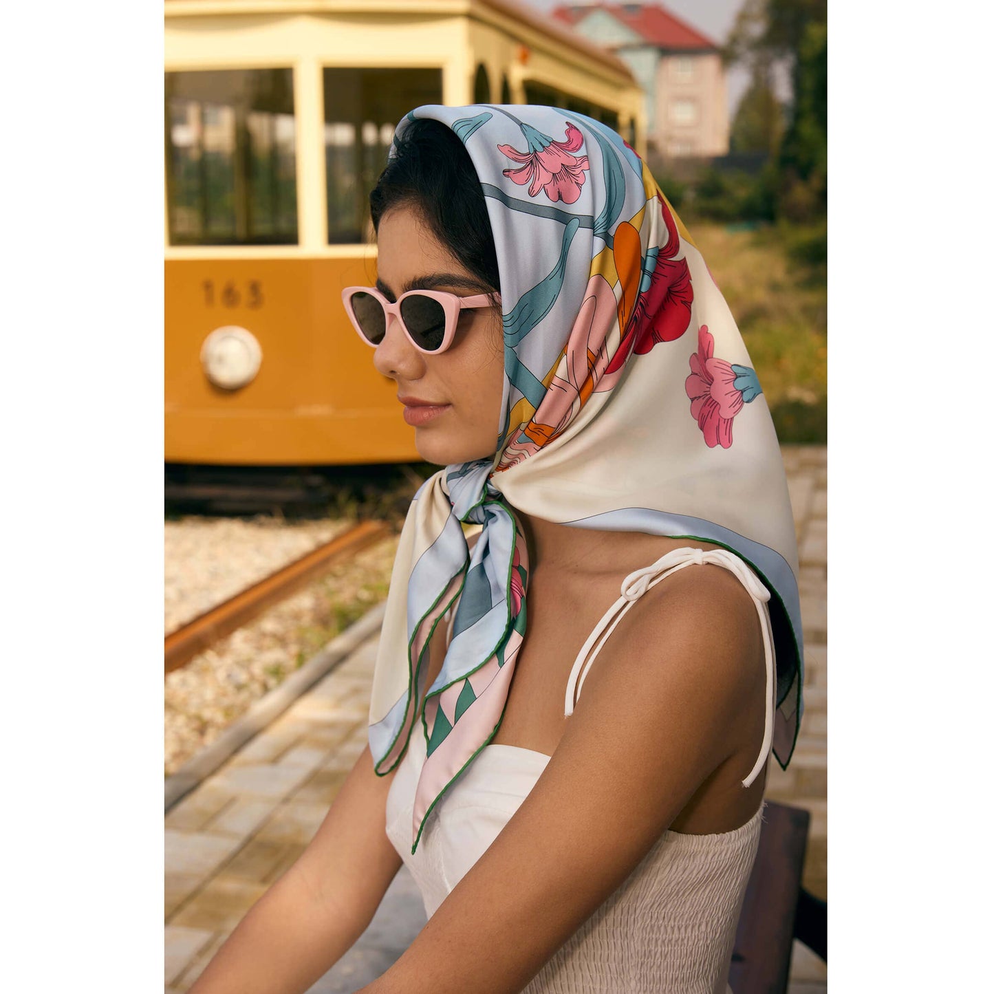 Jessie Zhao New York - Double Sided Silk Scarf of Flowers Daydreams