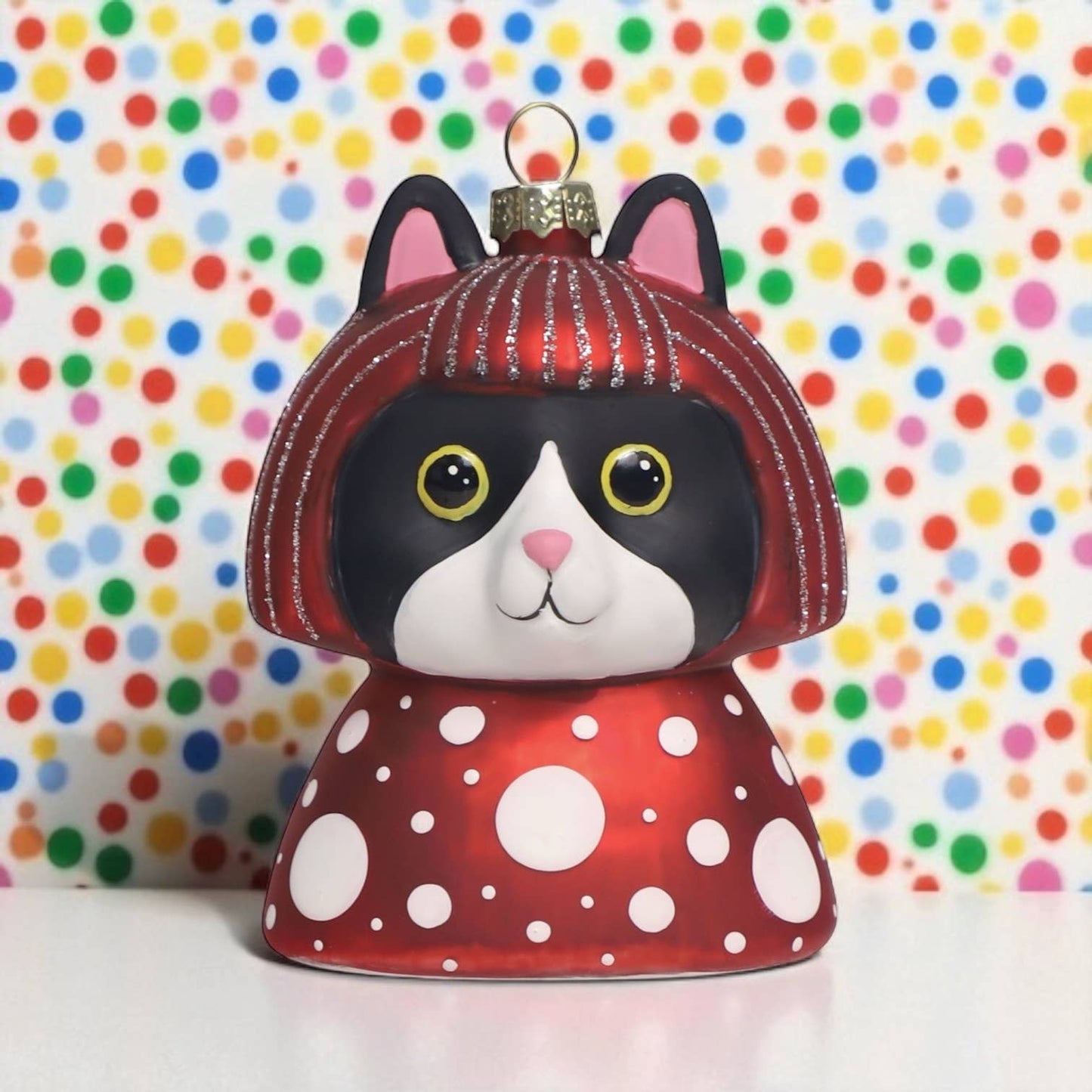 Naked Decor | Museum Collection Yayoi Kusameow Tuxedo Glass Cat Ornament - LAST ONE