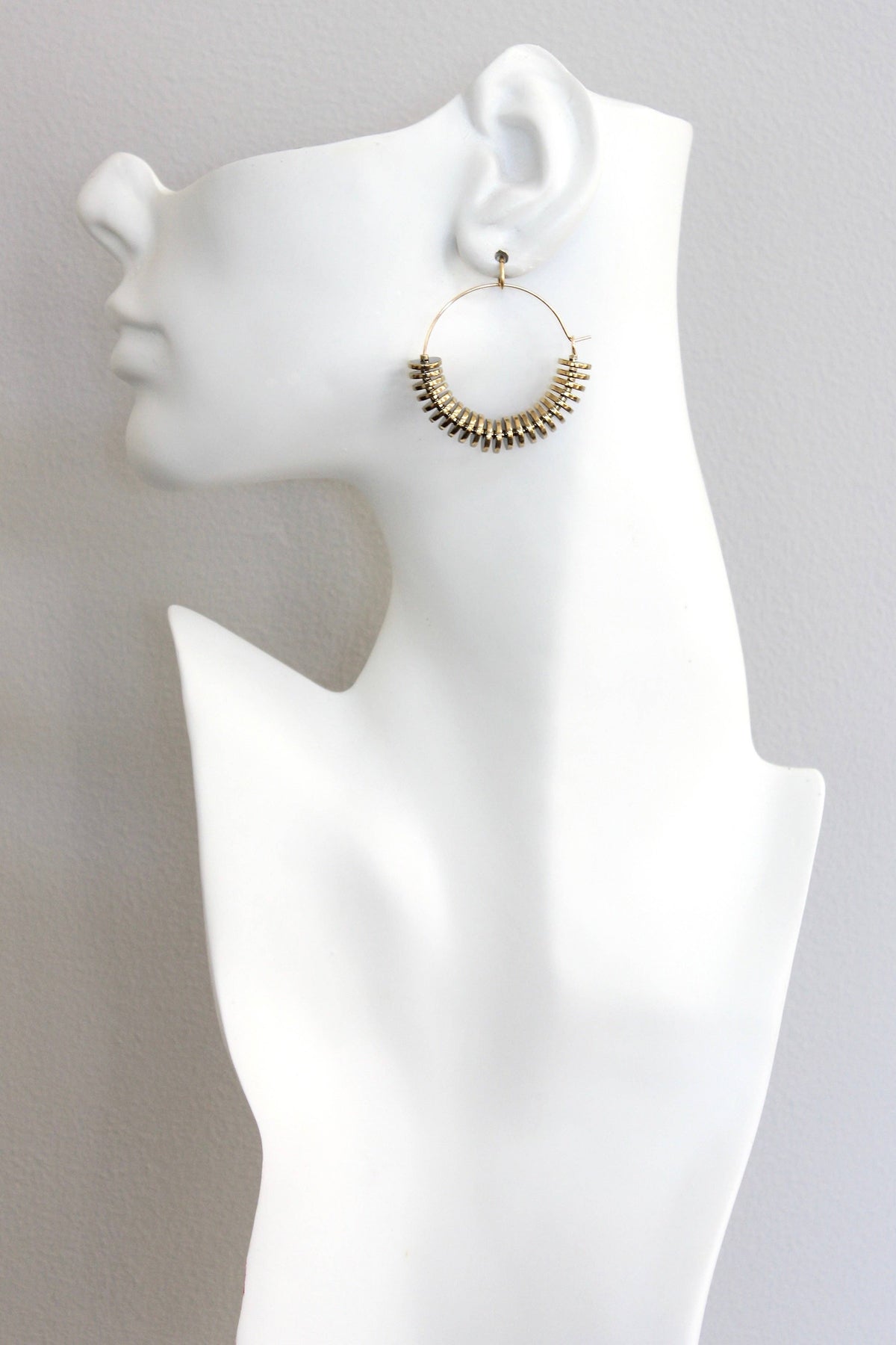 David Aubrey |  Gold hematite hoop earrings