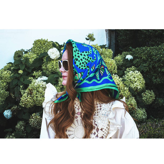 Jessie Zhao New York |  Double Sided Silk Scarf Of Leopards In The Verdant Wild